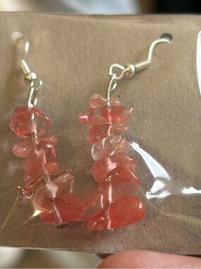Handmade cherry quartz Chip Dangle Earrings - stainless steel ear wires